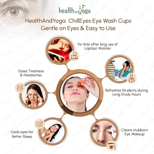 HealthAndYoga™ ChillEyes Colored Eye Wash Cups for Effective Eye Cleansing - with Storage Container - Eye Shaped Rim, Snug Fit (2 Pcs.)(Orange)