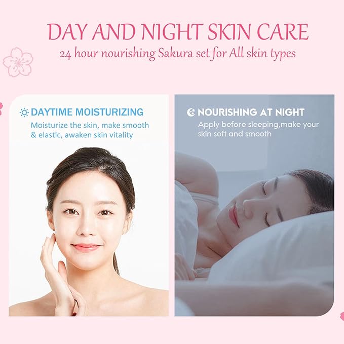 Skincare Set Sakura Skincare Gifts For Teen Girls, 11 Pack Skin Care Coreano Kit - Hair Tie, Mask, Makeup Remover, Cleanser, Cream, Brush, Mud Mask, Sleep Mask, Teen Face Care Kit Girls Beauty Set