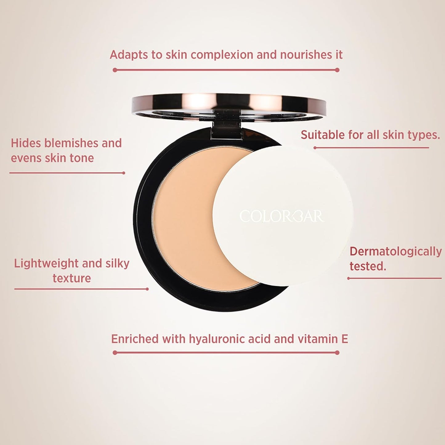 Colorbar Perfect Match Compact - Pressed Powder Foundation with Hyaluronic Acid and Vitamin E - Light to Medium Coverage - 002 Nude Beige - 0.3 oz