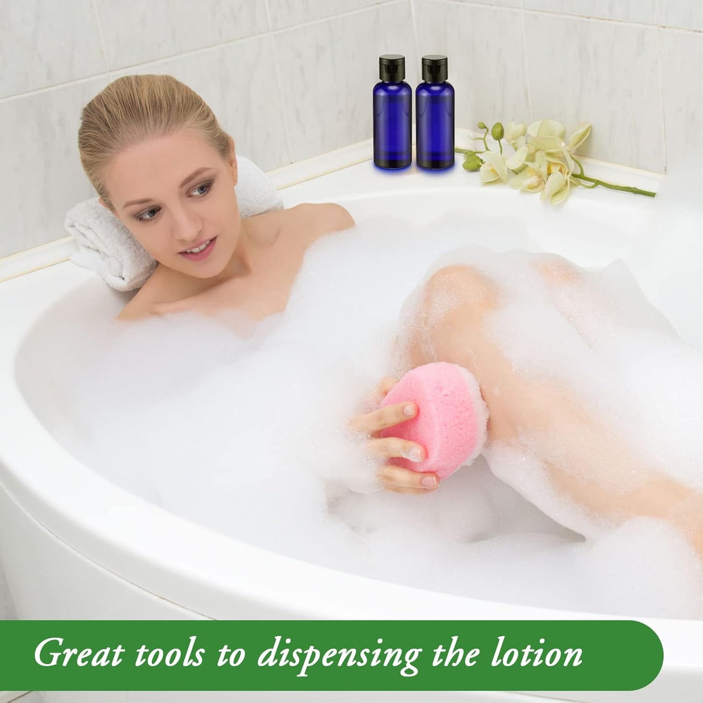 Eccliy 100 Pack 2 oz Travel Bottles Plastic Bottles with Lids Refillable Travel Size Cover Cap Plastic Liquid container for Toiletries Lotions Shampoo Creams Dispensing with 5 Funnels(Blue)