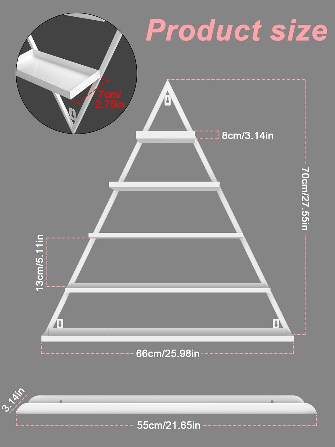 EBANKU 10PCS Nail Polish Racks 5 Tiers Nail Polish Shelf for Wall Triangular Display Rack Cosmetic Display Cases Lipstick Perfume Wall Shelf Essential Oil Organizers for Home Spa Nail Salon(White)