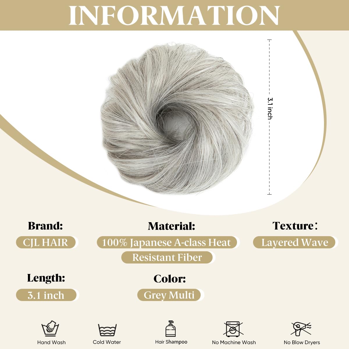 CJL HAIR 2PCs Small Cute Messy Bun Hair Piece for Thin Hair Women Mini Synthetic Curly Bun Scrunchies Updo Hairpieces Grey Multi