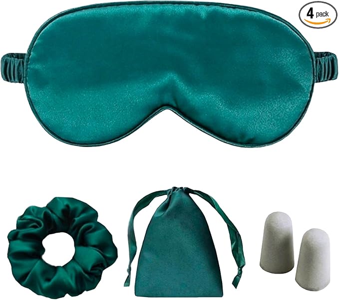 Silk Satin Sleeping Eye Mask, Dark Green Sleep Eye Mask Night Blindfold for Women and Men, Soft Breathable Blackout Eyeshade Eye Cover for Travel, Wedding Bridesmaid Gift