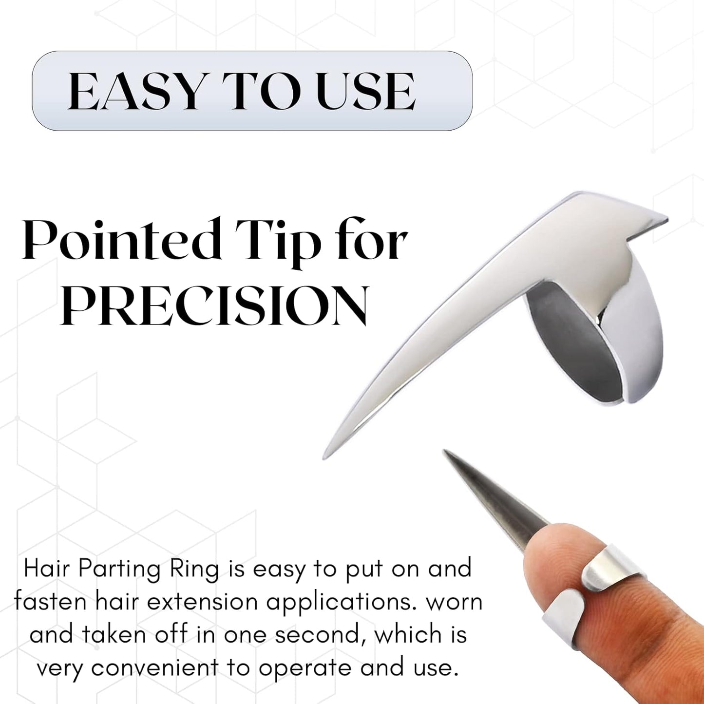 Cross Edge Pro Hair Parting & Sectioning Rings - Stainless Steel Finger Braiding Hair Pick Tools for Durable Wig, Curling, Remy Human Hair Extensions Hair Styling Tools (Silver Mirror Polish)