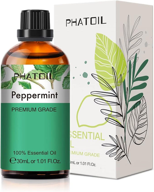 Peppermint Essential Oil, 1.01Fl.Oz (30ML) PHATOIL Pure Essential Oil Singles for Aromatherapy Diffusers, Humidifiers, Great for DIY Candle and Soap Making, Gift for Friend