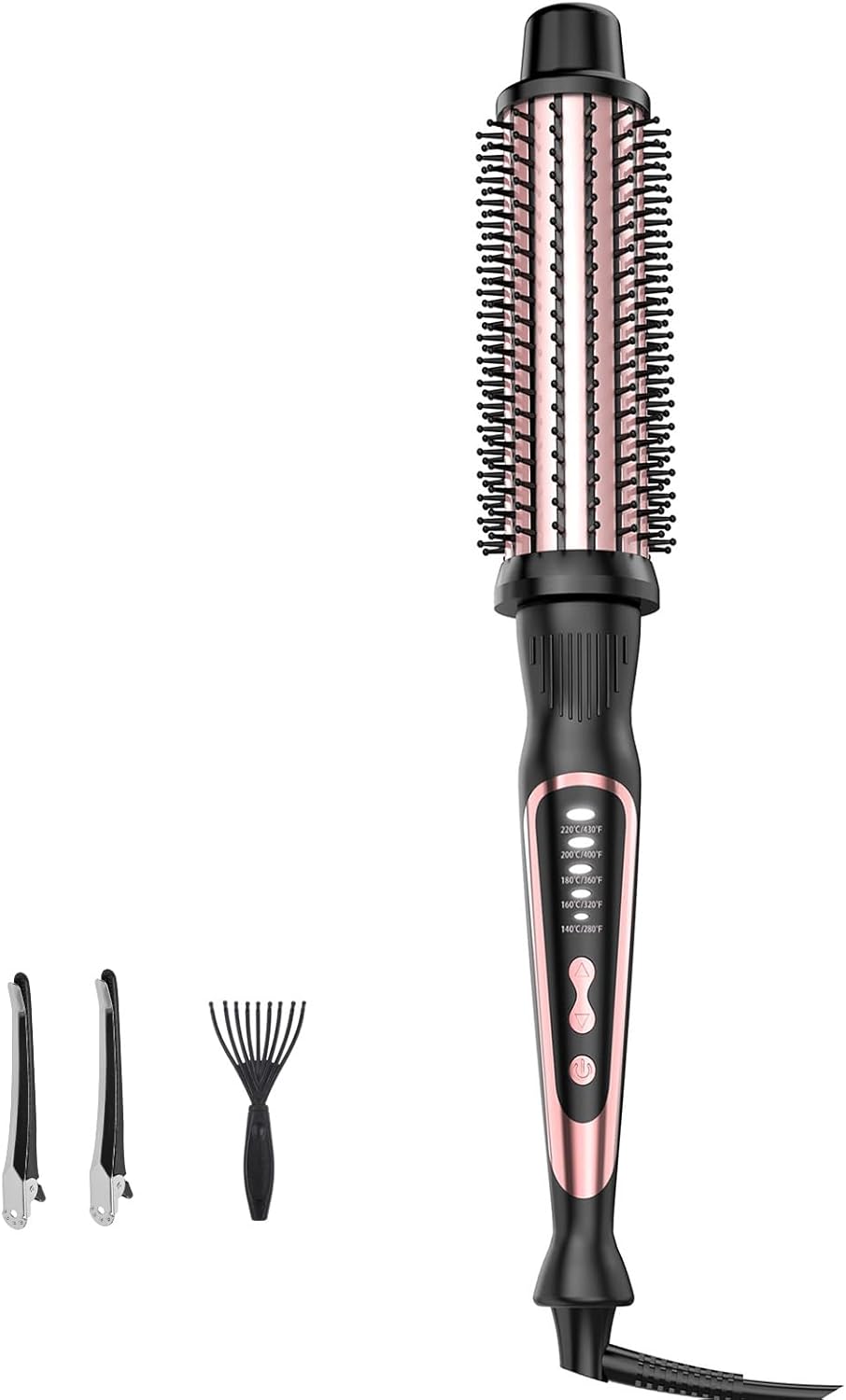 Thermal Brush, Heated Round Brush & Curling Iron with Ceramic Ionic Technology, Hair Tools for Volumizing & Styling, Travel-Friendly Hot Comb with Adjustable Temperature（Rose Gold 1.25 inch）
