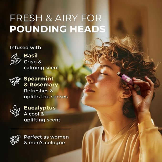 Gya Labs Headache Relief Essential Oil Roll on - 100% Pure Natural Oil Roller for Head Tension Comfort, Relaxation Gift for Women, Spearmint, Eucalyptus Blend Aromatherapy, Travel Size (0.34 Fl Oz)