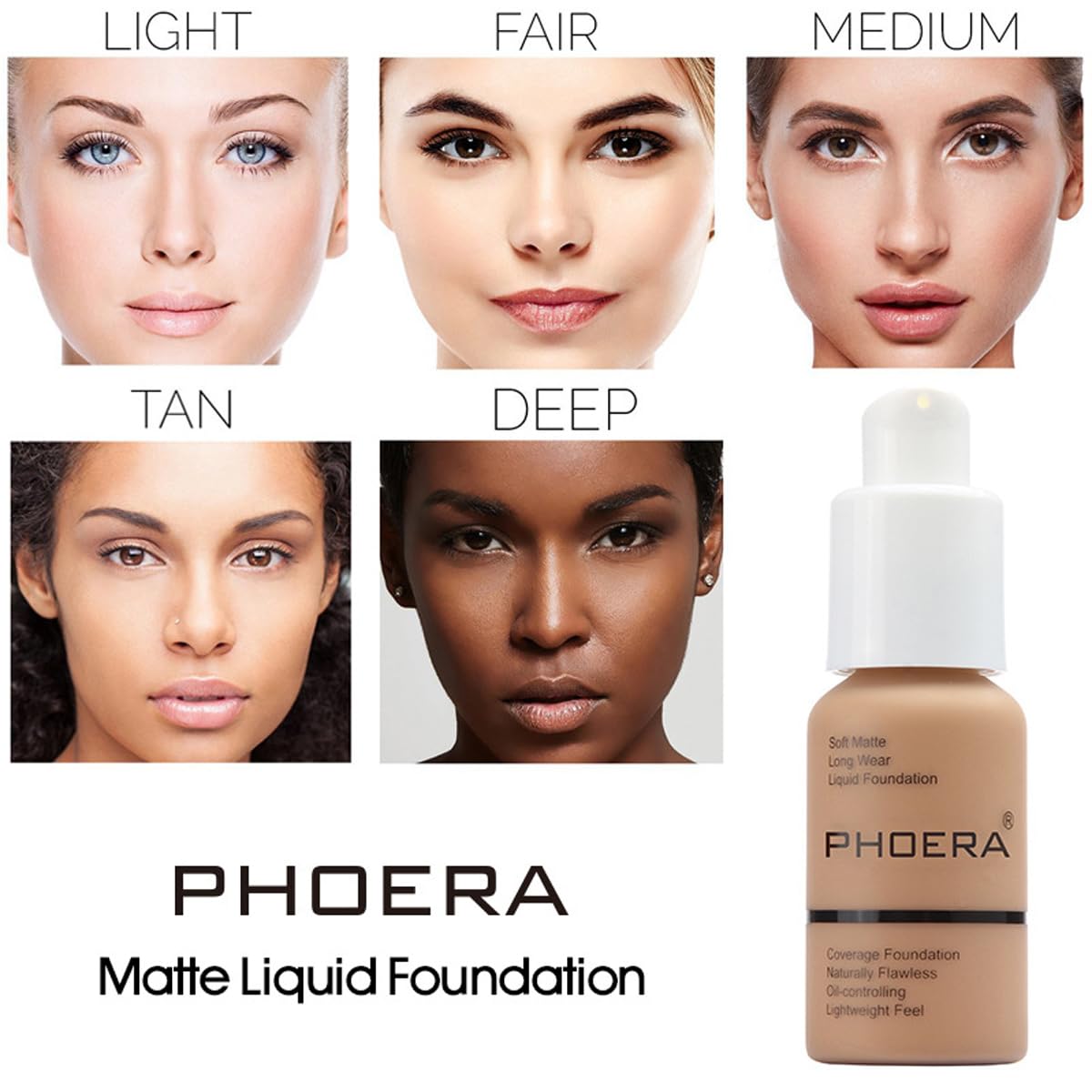 PHOERA Foundation,Soft Matte Full Coverage Liquid Foundation,Makeup Brighten Highlighting,Matte Oil Control Facial Concealer Foundation for Women Girls (104 Buff Beige)