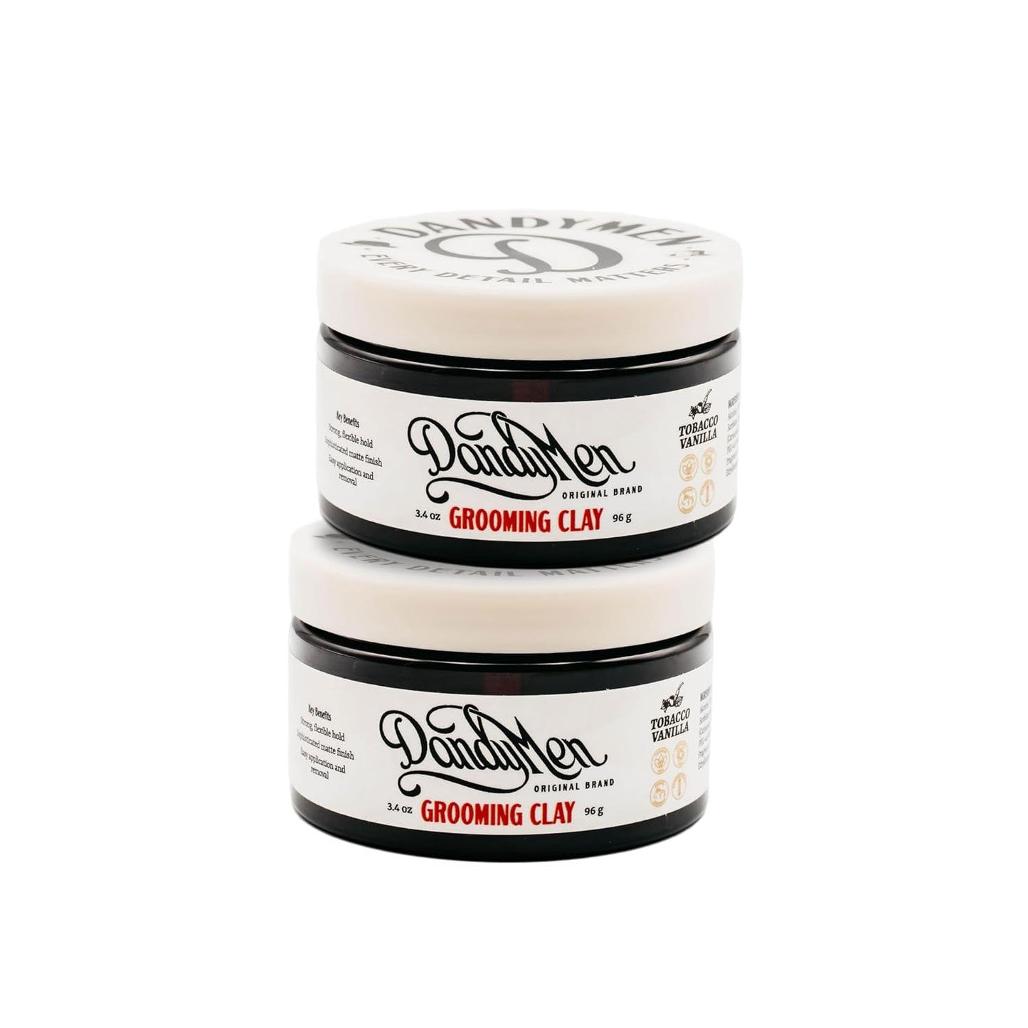Grooming Clay – Strong Hold, Natural Matte Finish, and Flexible Styling with Kaolin Clay & Beeswax – Tobacco Vanilla Scent – 3.4 oz (2-pack)