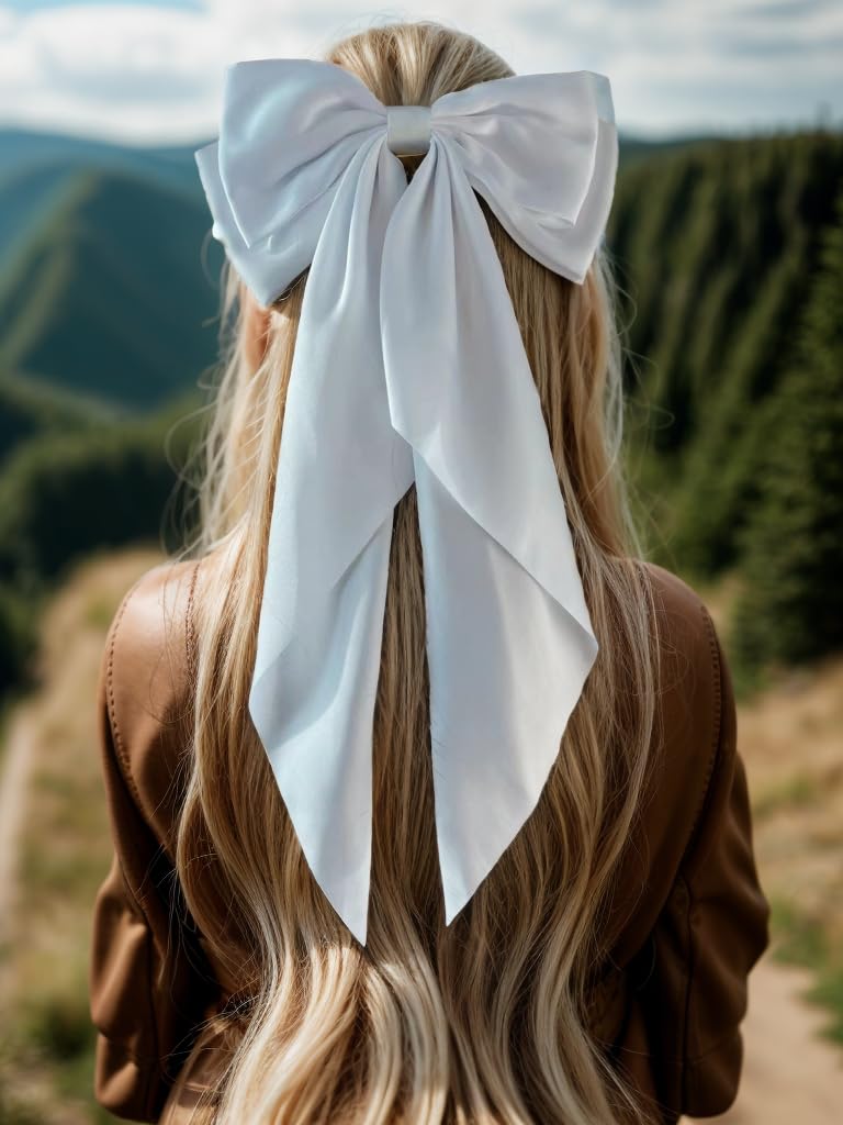 LFOUVRE Hair Accessories: Floral White Bowknot Barrettes, Dots Bow Clips with Tail, Solid Bow Hair Clips for Women and Girls, 3pcs Set