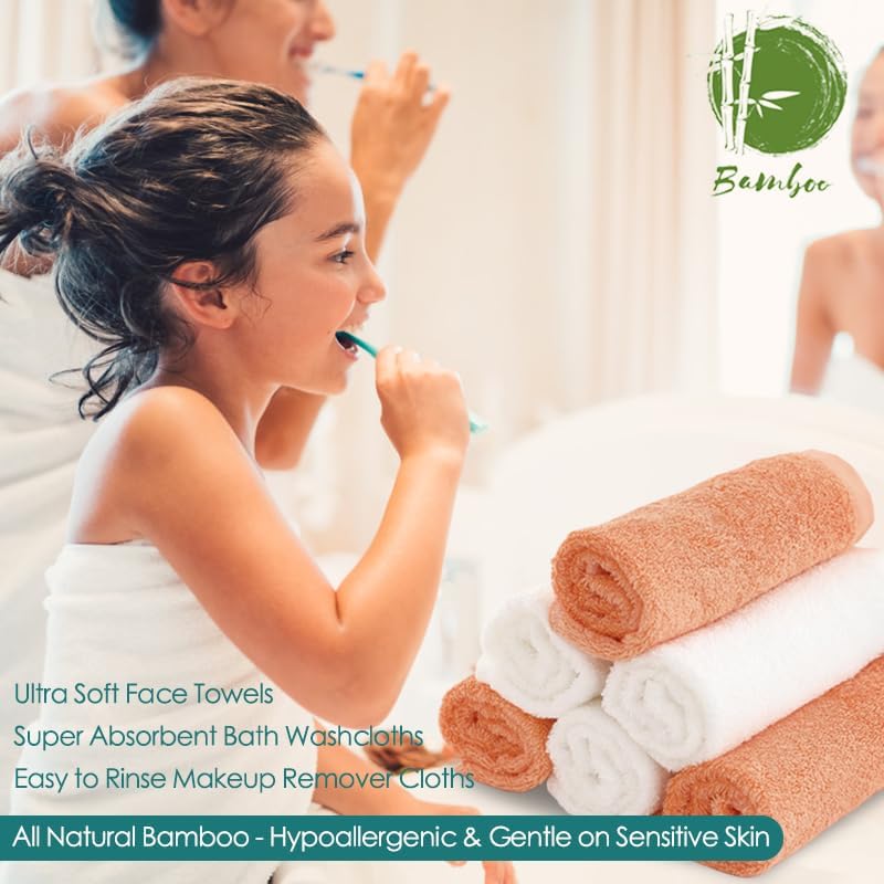 Wash Cloths 12 Pack, 13x13 inch Extra Large White Face Towel on Sensitive Skin, Super Soft and Skin Friendly Bath Washcloths for Face and Body, Easy to Clean Fast Dry Facial Cleaning Cloths with Loop