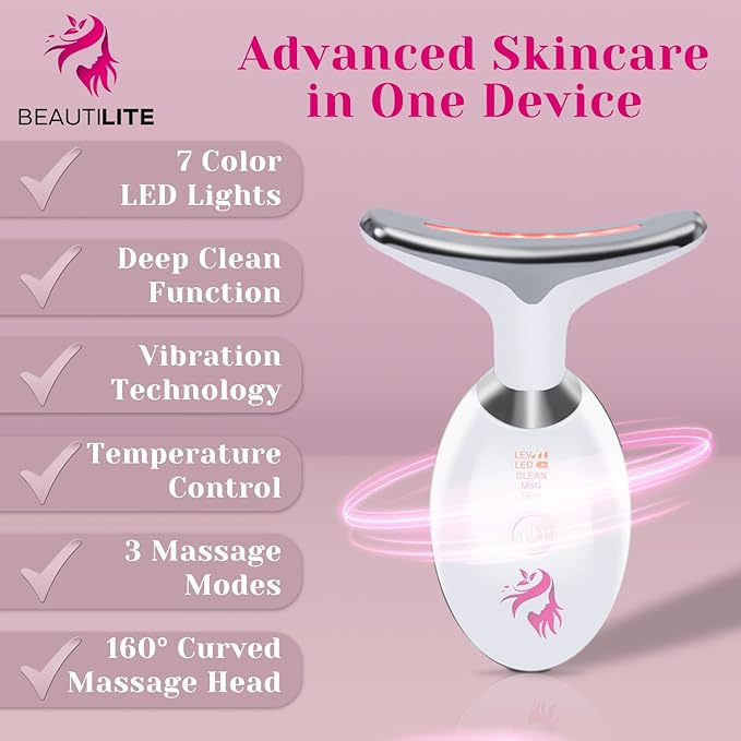 Red Light Therapy for Face, Facial Massager, Double Chin Reducer, Skin Tightening & Anti-Aging Face Lift Device, True Beauty Glow Facial Massager, 7-in-1 LED Facial Sculptor
