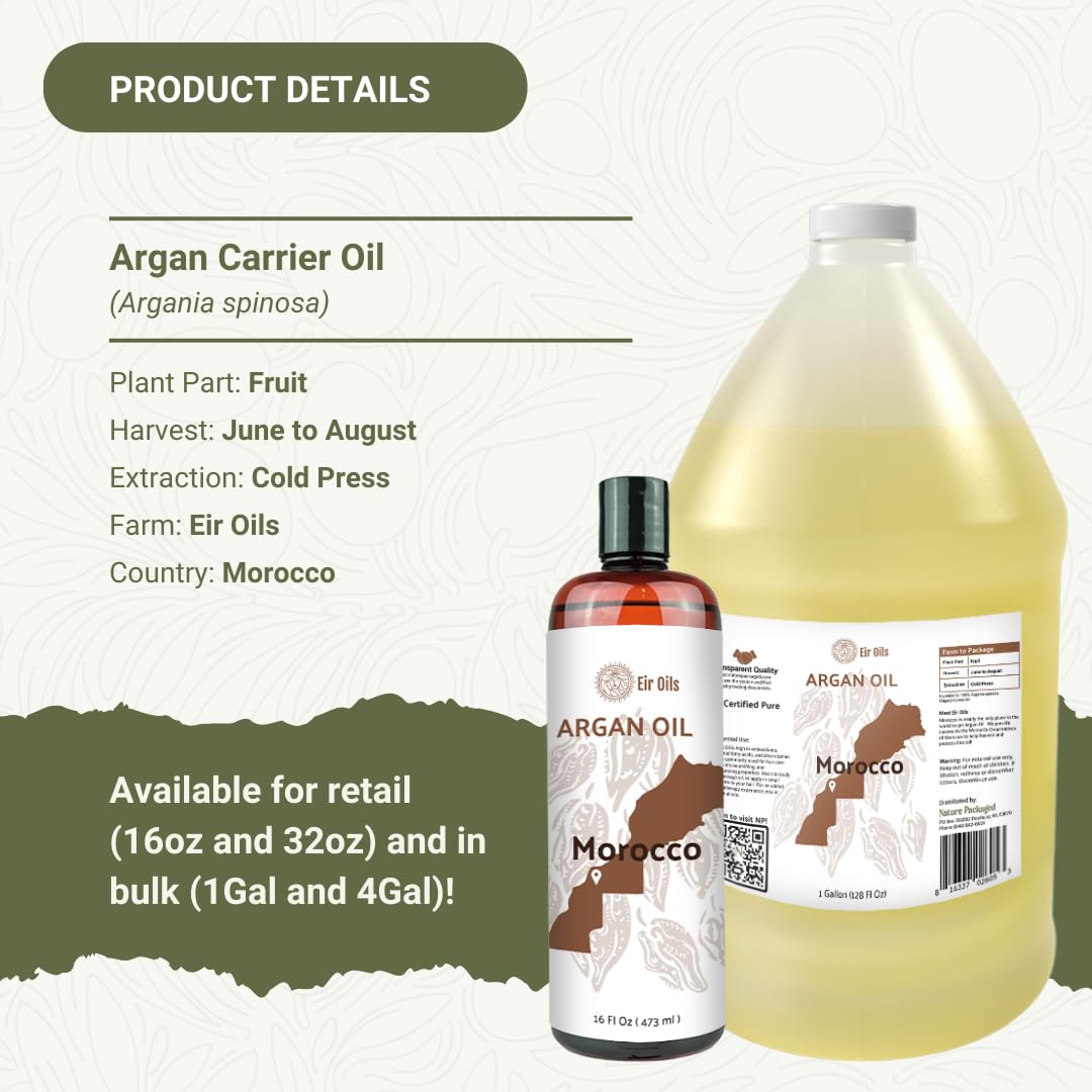 Argan Oil for Hair Growth Oil 4 Gallon (Aceite de Argan) - 100% Pure Cold Pressed Moroccan Oils - Suitable for Colored & Damaged Hair, Face, Body Oils, Nail & Scalp
