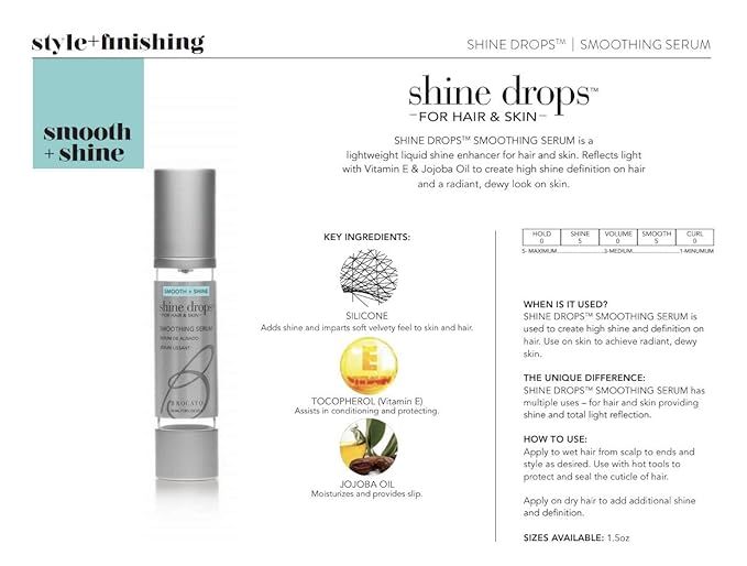 Shine Drops Smoothing Serum, 1 Oz | Shine Enhancer for Dry, Damaged Hair & Skin | Anti Frizz Control & Radiance & Luminosity Enhancing Serum with Organic Jojoba Oil