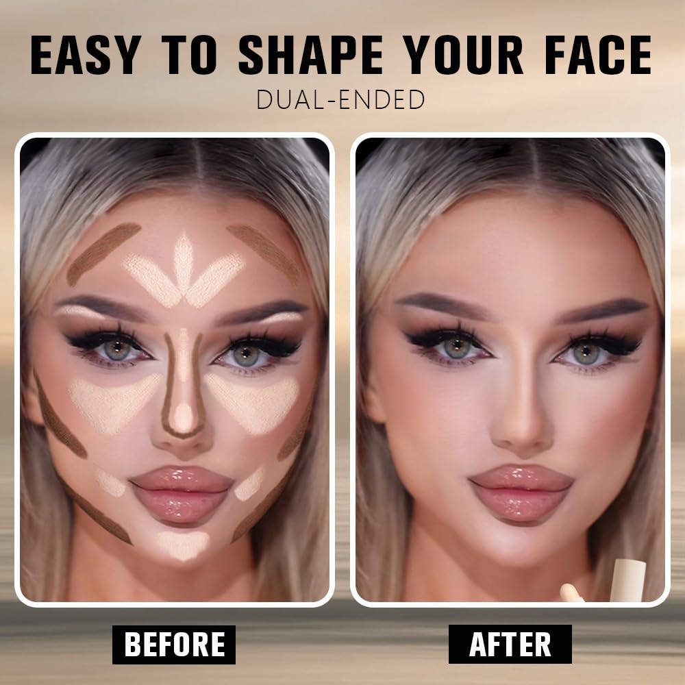 Dual-Ended 2-in-1 Cream Contour & Highlighter Stick Makeup For Face & Body – Waterproof, Long-Lasting, Suitable for All Skin Tones, 01#Nuetral Nude + Beige