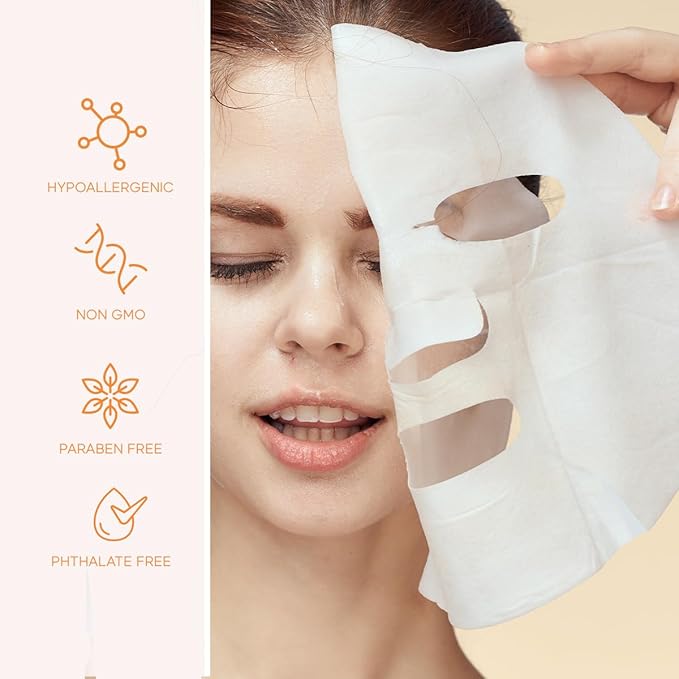 Vitamin C & Collagen Sheet Mask - Anti-Aging, Wrinkle & Age Spot Reducer, Hydrating & Moisturizing - Dermatologist Tested Korean Skincare, Clean Beauty, Cruelty-Free, All Skin Types - 5 Masks