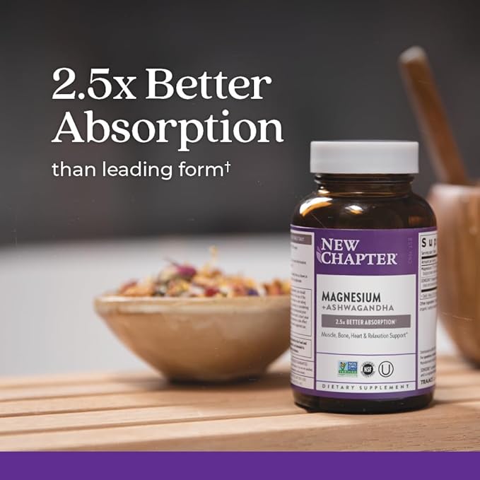 New Chapter Magnesium + Ashwagandha Supplement, 325 mg 2.5x Absorption, 90 ct (3 Month