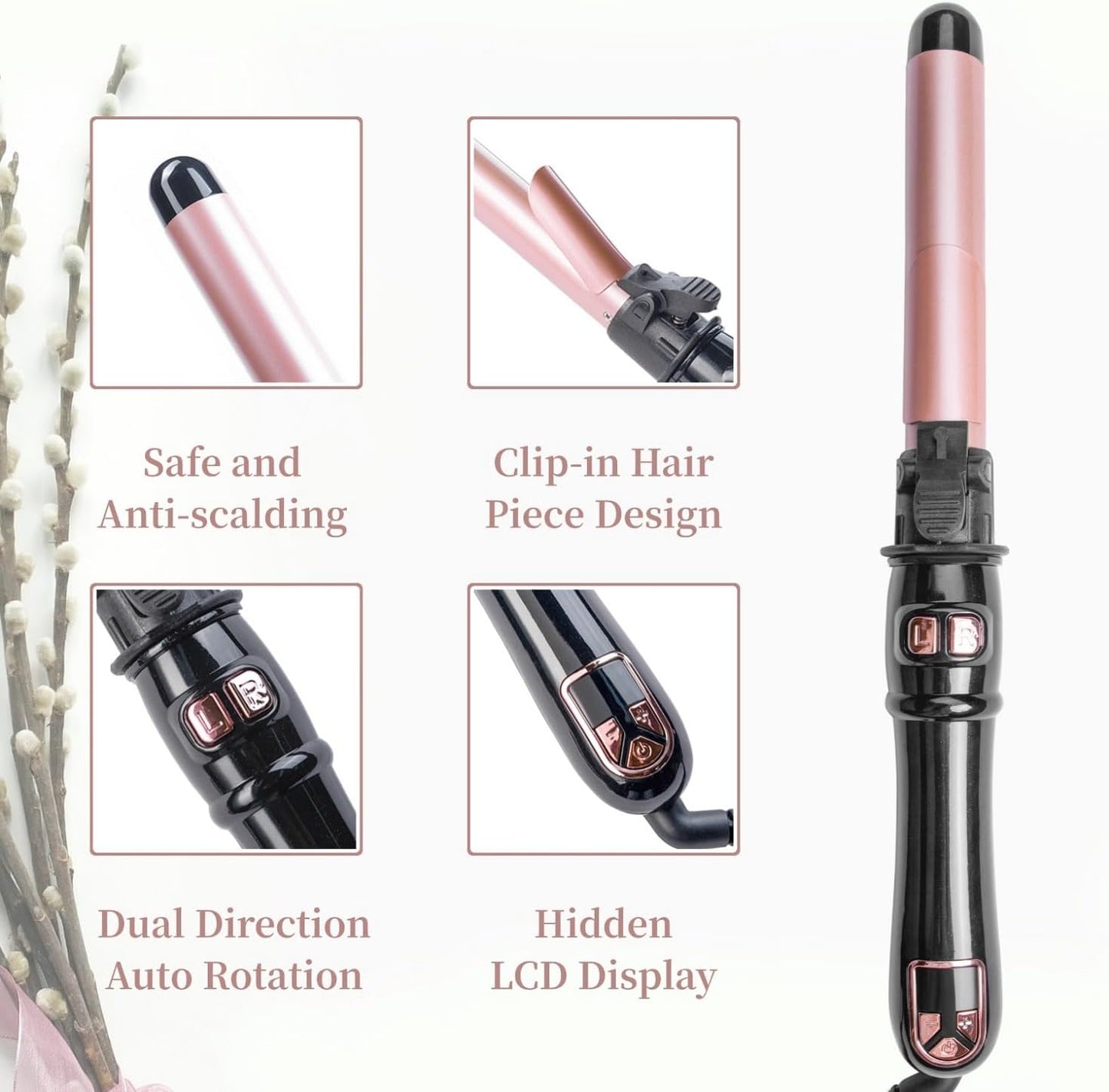1.1 inch Automatic Curling Wand Rotating Curling Iron for Long Short Hair, Automatic Hair Curler with LED Display, Professional Hair Styling Irons Fast Heating