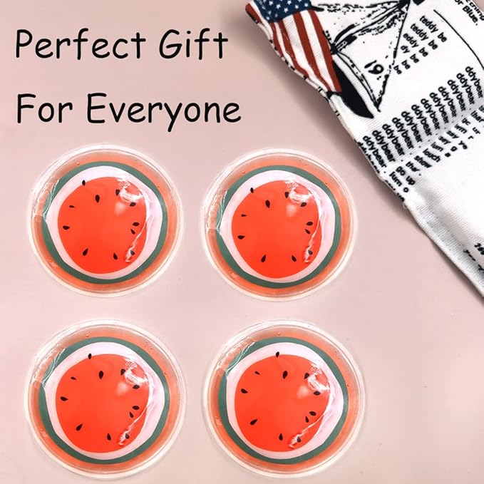 Reusable Gel Eye Ice Pack, Round Eye Cold Pads, Cooling Eye Masks for Eye Strain, Eye Swelling, Eye Redness, Puffy Eyes, Dark Circles, Smooth Fine Lines, and Eye Recover Surgery (Watermelon ＆ 4PCS)