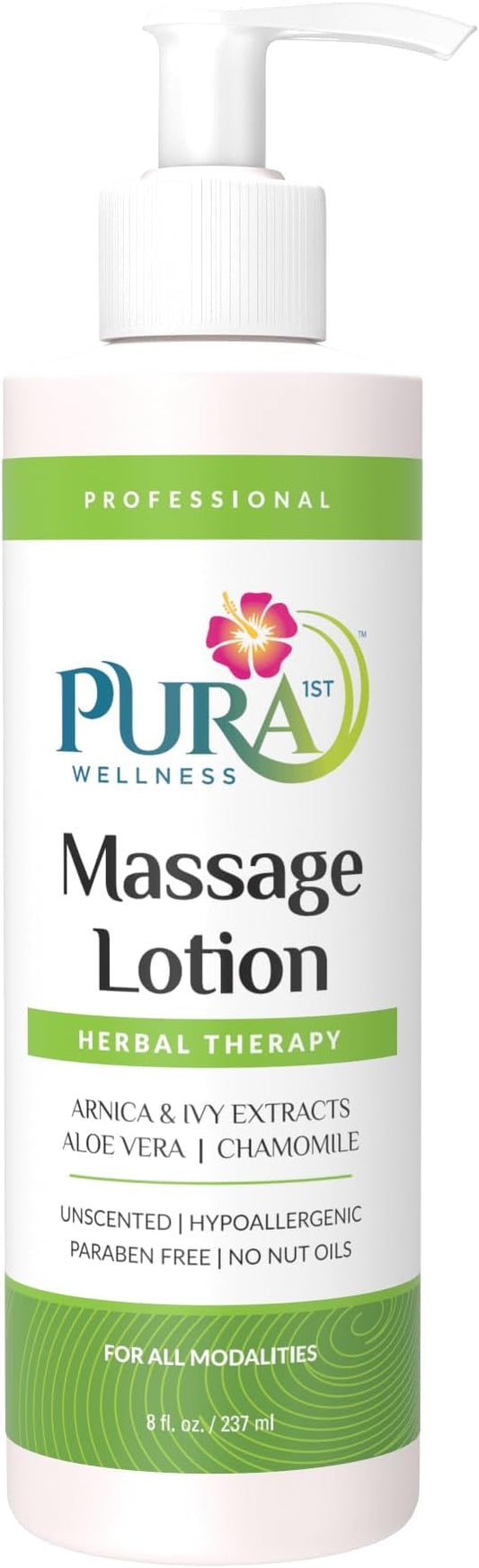 Herbal Massage Lotion, Hypoallergenic Formula for Muscle Relief, Professional Deep Tissue Therapy, Pura Wellness Herbal Lotion, Unscented Massage Lotion for Physical Therapy and Recovery, 8oz