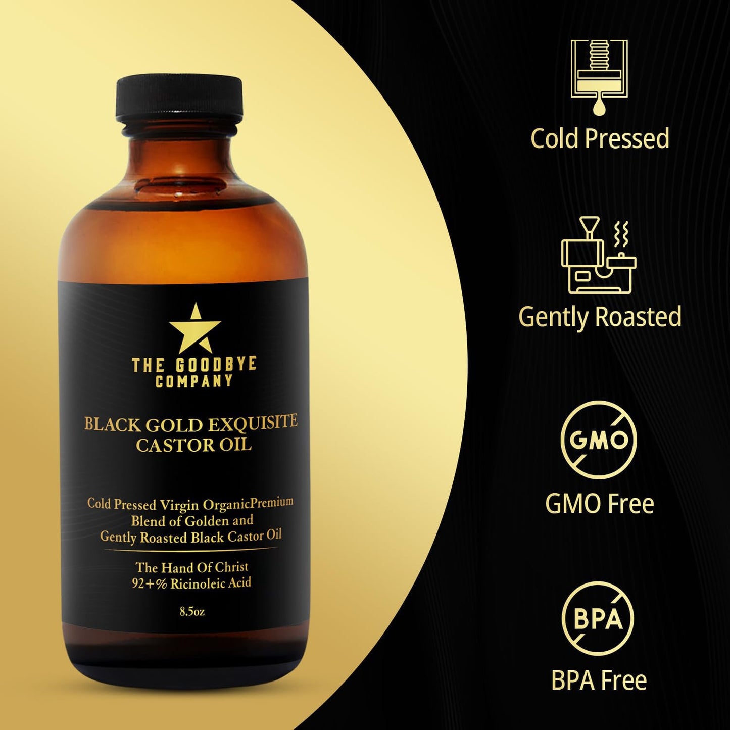 The Goodbye Company Black & Gold Castor Oil Blend – Cold-Pressed & Unrefined – Pure Hexane-Free Oil for Hair, Skin, Body, Eyelashes & Eyebrows