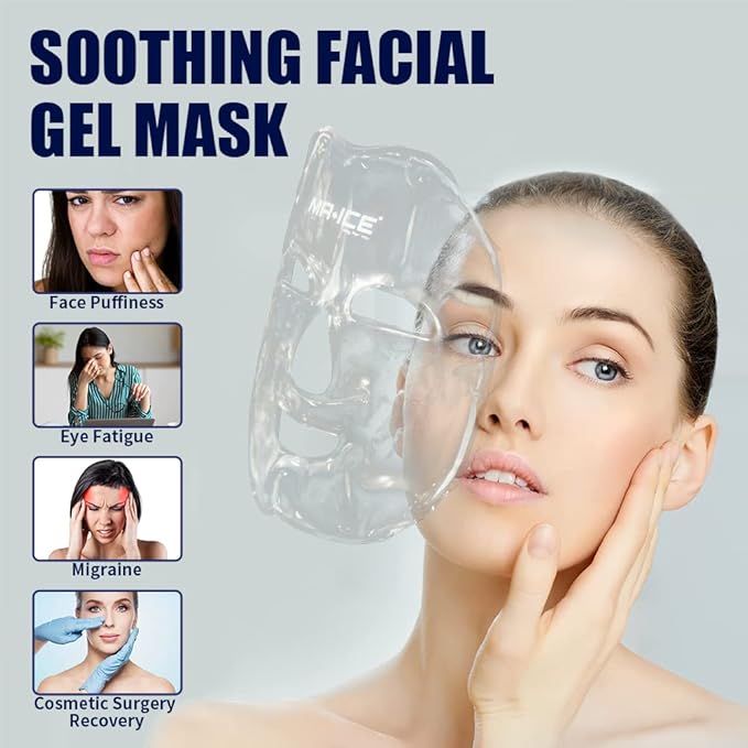 MR.ICE Gel Face Ice Pack Mask, 2 Cooling Masks for Face Swelling, ice face mask Reusable Cold Hot Compress for Puffiness, Sinus Pain & Stress Relief, Freezer Face Mask for Headache, Dark Circles