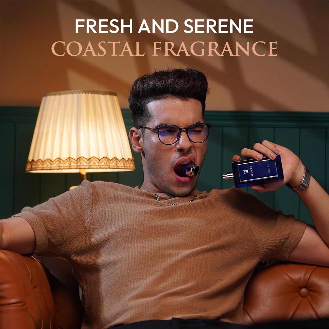 Merve Pacifico Premium Long Lasting Fragrance Luxury Scent For Men | Fruity, Marine, Woody | Perfumes For Men | 3.4 Ounces