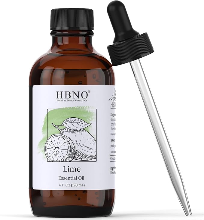 HBNO Lime Essential Oil - Huge 4 oz (120ml) Value Size - Natural Lime Oil, Cold Pressed - Perfect for Cleaning, Aromatherapy, DIY, Soap & Diffuser - Lime Essential Oils