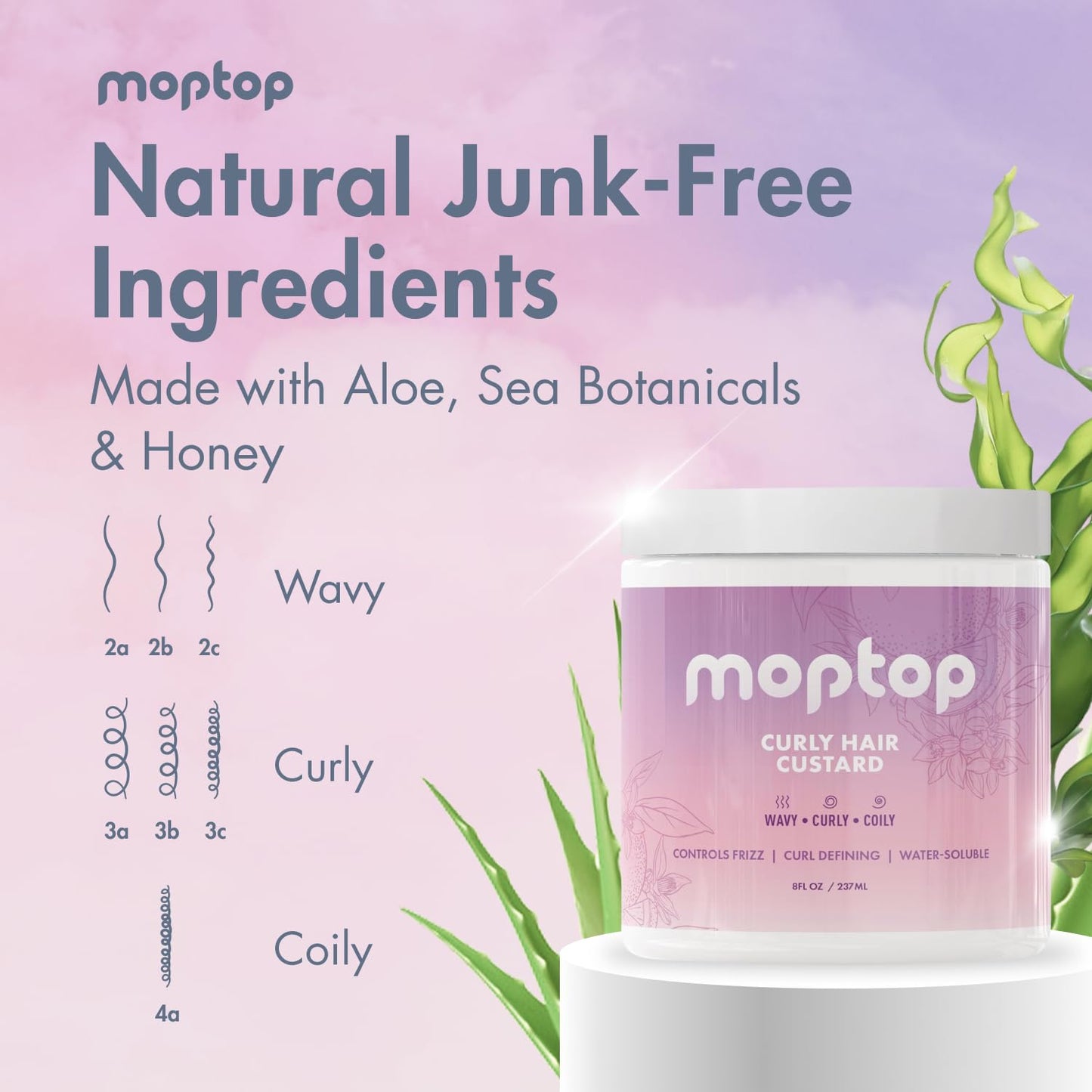 MopTop Curly Hair Gel Custard - Styling Gel for Moisturizing and Defining Soft Curls, Lightweight and Anti Frizz, Curly Hair Products for Waves, Coils & Kinks (Citrus Kumquat, 16oz)