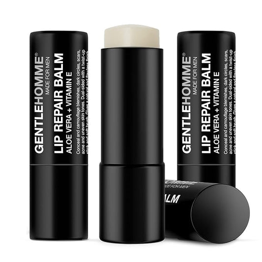 Lip Repair Balm - Men’s Lip Balm with SPF 15 - With Aloe Vera & Vitamin E - Repair & Hydrate Dry, Cracked, Chapped Lips - Long-Lasting Moisture - Clear Balm - Lip Care - Vegan - 3 Pack