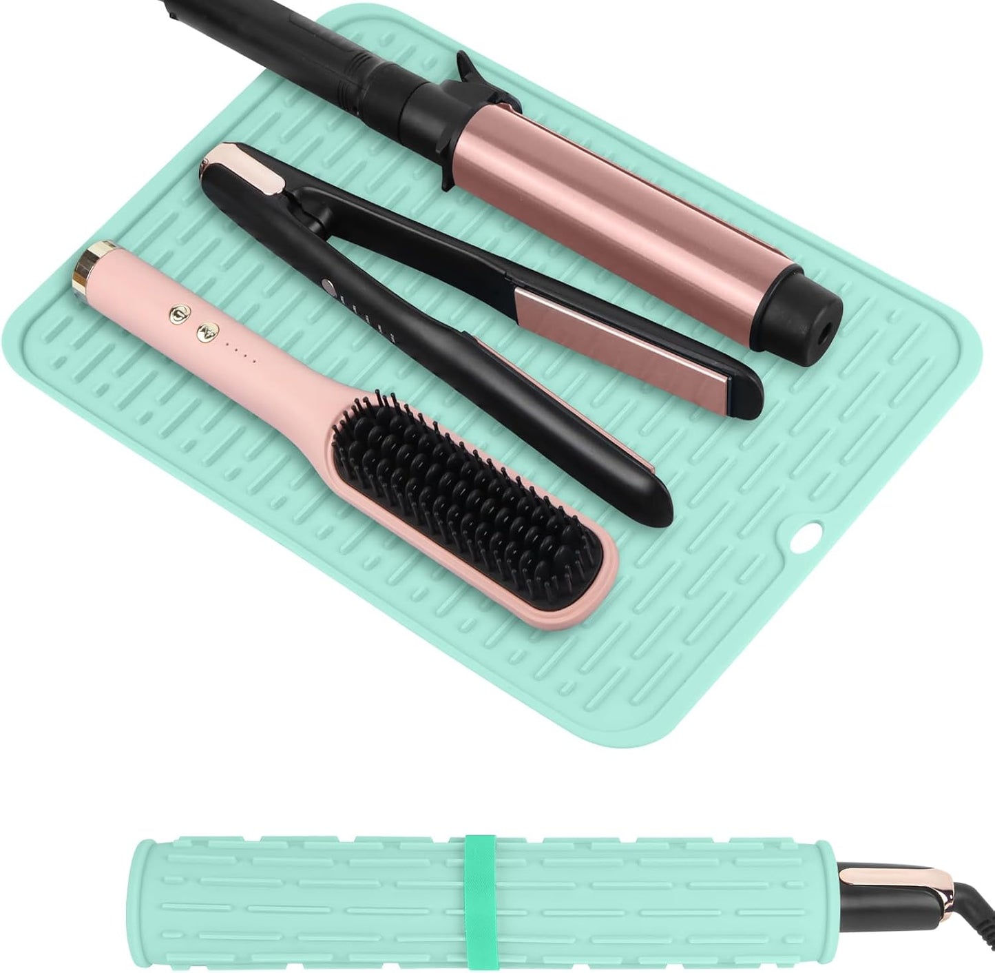 Oversize Silicone Heat Resistant Mat for Curling Irons, Flat Irons, Hair Straighteners and Hot Hair Styling Tools, Portable Hot Tools Sleeve Pad for Travel Vanity Salon(14.2" x 11.0")