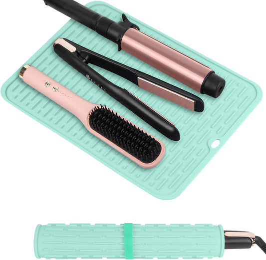 Oversize Silicone Heat Resistant Mat for Curling Irons, Flat Irons, Hair Straighteners and Hot Hair Styling Tools, Portable Hot Tools Sleeve Pad for Travel Vanity Salon(14.2" x 11.0")