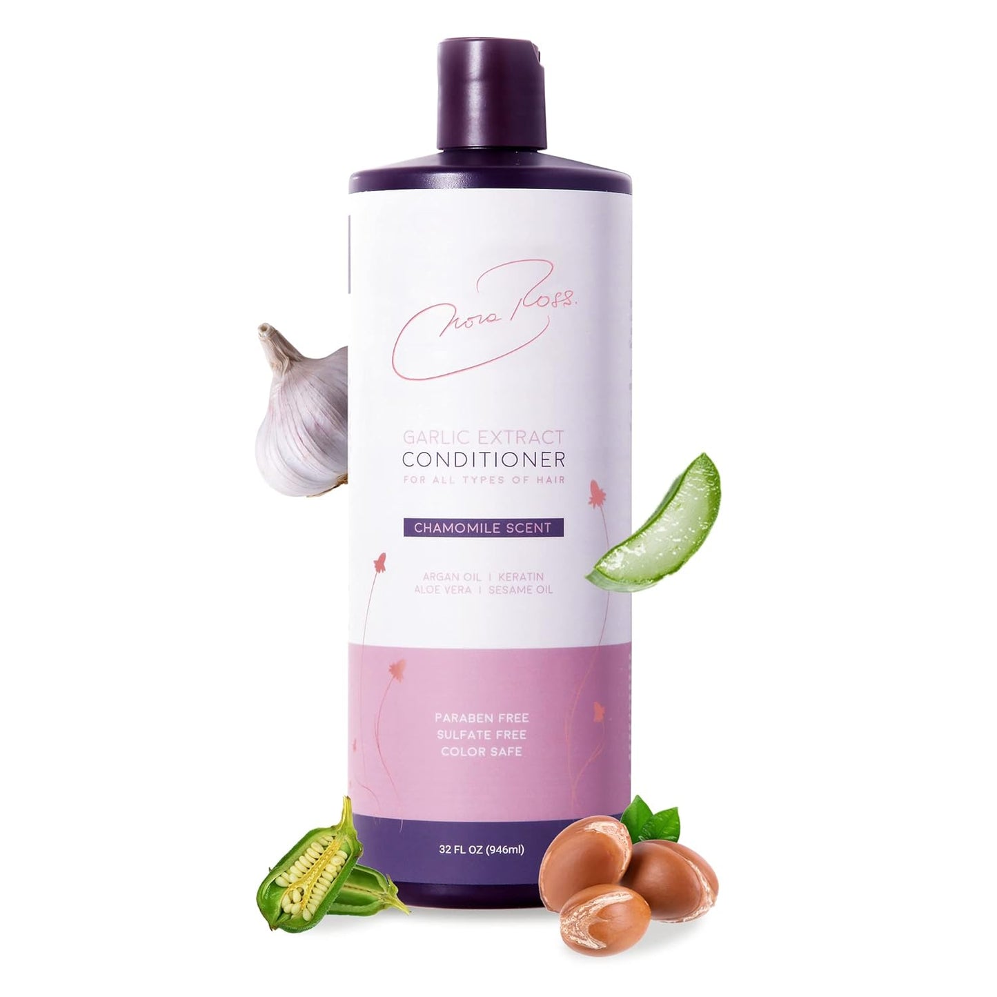 Nora Ross Garlic Extract Daily Moisturizing Conditioner with Argan Oil, Aloe & Chamomile Scent – Deep Conditioning for Smooth, Shiny Hair – Sulfate Free, Color Safe Formula for Women and Men – 32oz