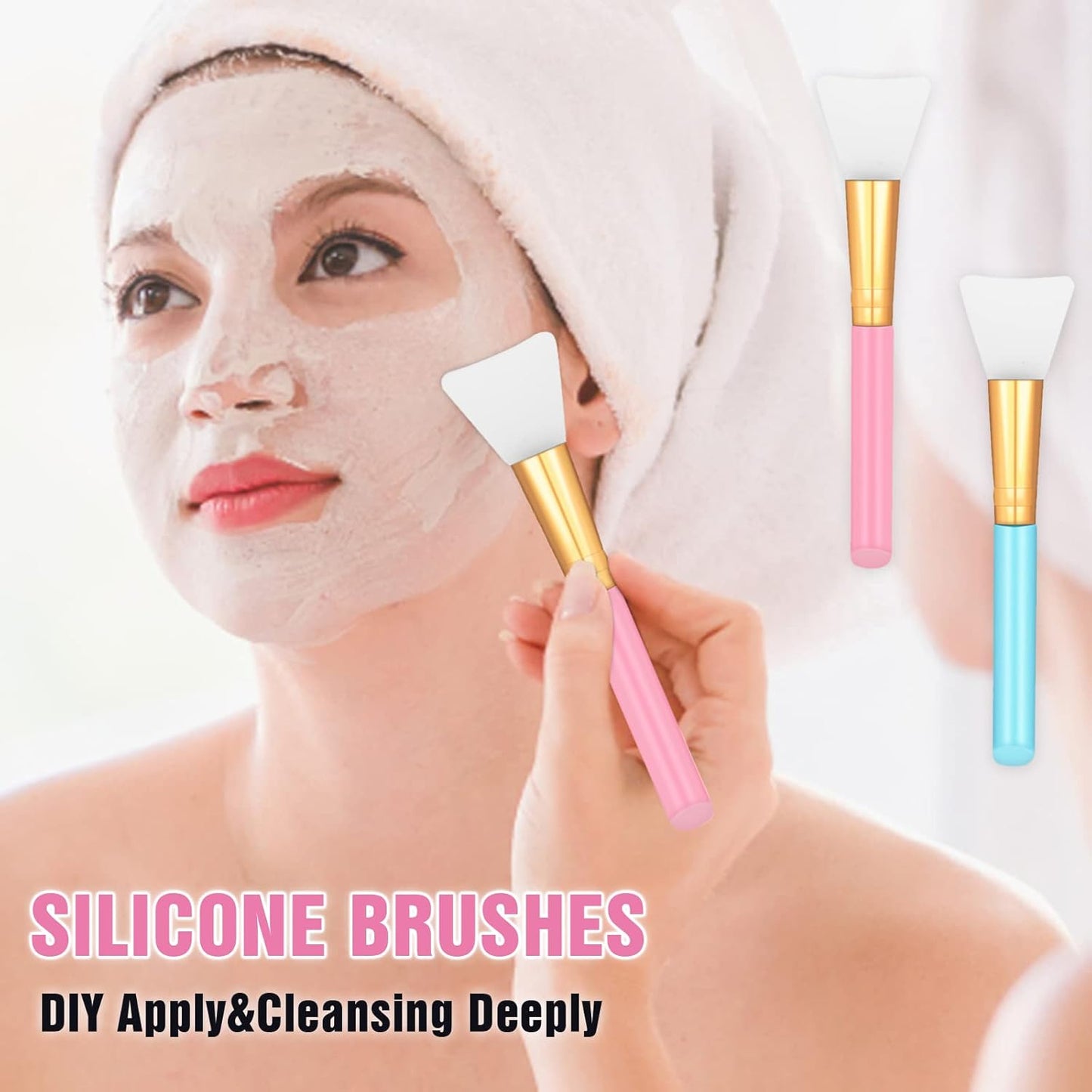 2 PCS Silicone Face Mask Brushes, Facial Mud Mask Beauty Tool Applicator Brush Soft Hairless Body Lotion Moisturizers Applicator Sector Brush Makeup Tools For Women Girls (Pink+Blue)