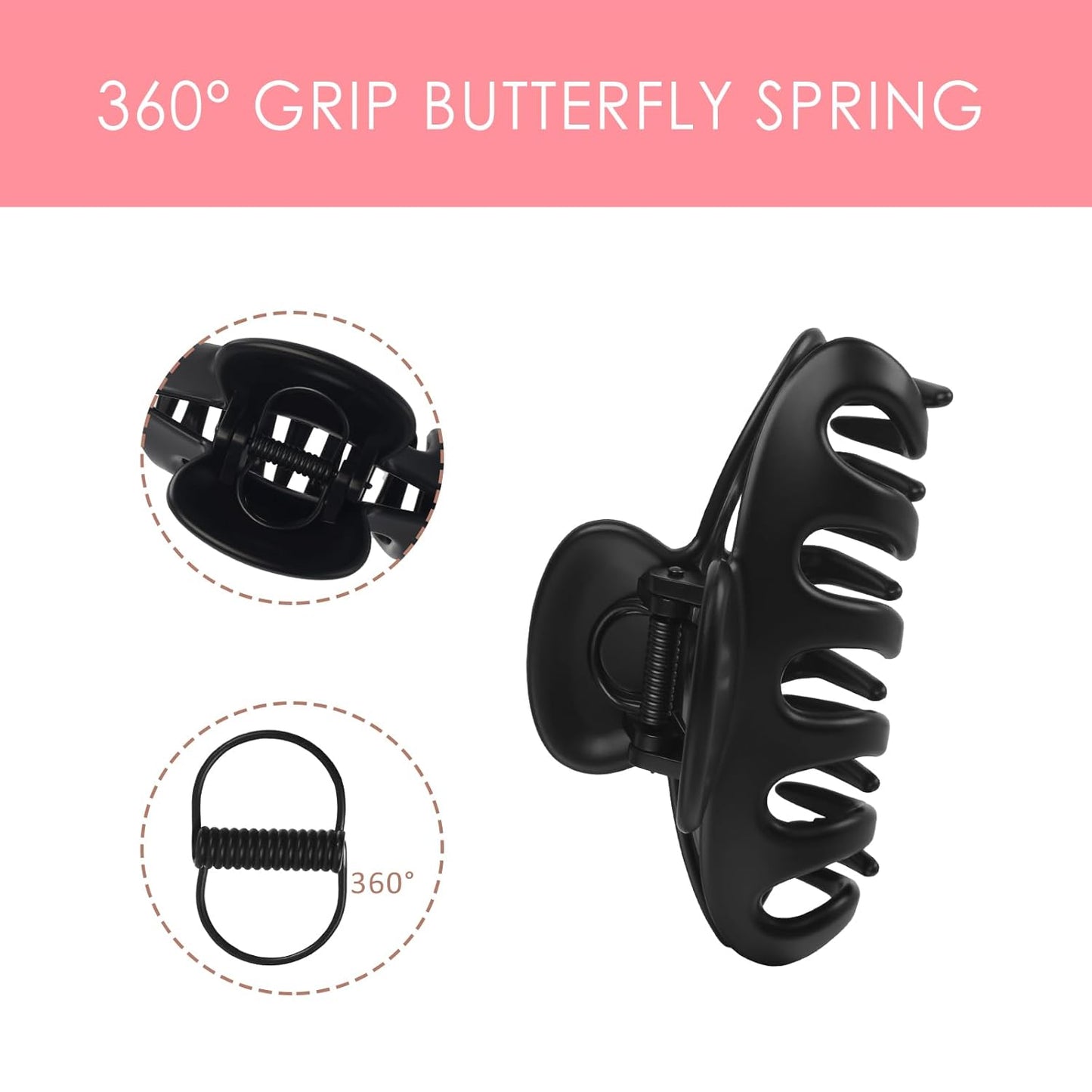 Claw Clip for Women, 4.3" Large 360° Grip Butterfly Spring Hair Clip, Matte Claw Clips 2 Pack - Strong Hold Banana Clips, Durable for Thick Hair, Black & Tortoise