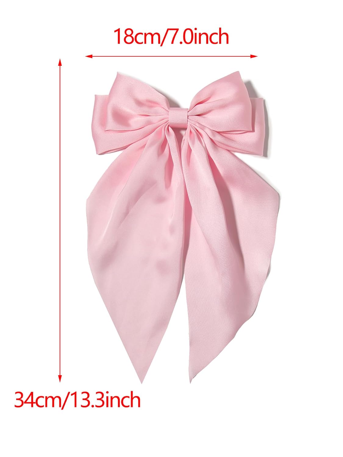 Furling Pompoms Hair Bow Clip, Pink Beige Satin Long Tails with Alligator Clips, Large Bow Hair Accessories for Women and Girls, 2pcs