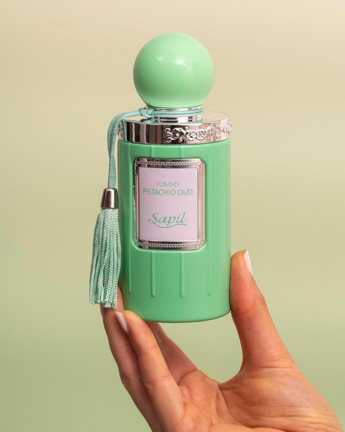 Sapil Yummy Pistachio Oud Unisex Eau De Parfum - Long-Lasting Arabic Perfume with Creamy Hazelnut, Vanilla & Woody Floral Notes - Sweet Dubai Gourmand Fragrance for Men & Women - 3.38 oz