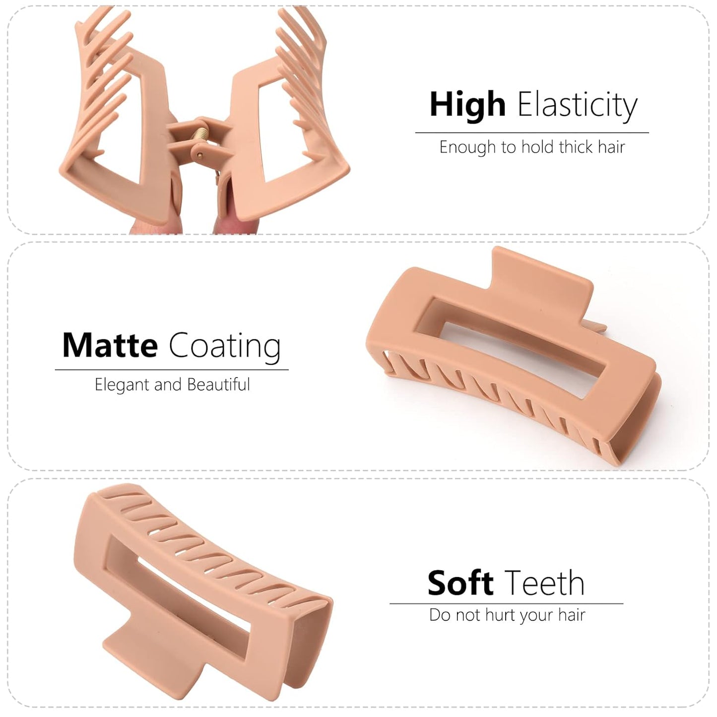 6 Pack Large Claw Clips for Women, Square & Flower Hair Clips for Thick Hair, Matte Neutral Colors