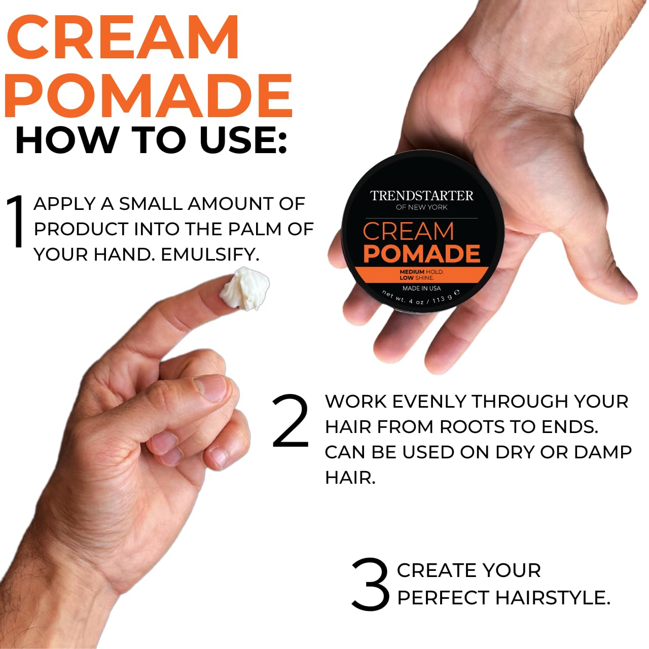 TRENDSTARTER - CREAM POMADE (4oz) (PACK of 2) - Medium Hold - Low Shine - Water-Based All-Day Hold Premium Hair Styling Pomade Putty Products