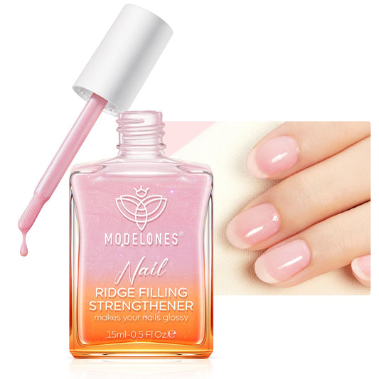 modelones Nail Strengthener Glitter Pink Nail Polish Nail Repair for Damaged Nails Hardener and Growth Polish Nail Care15ml