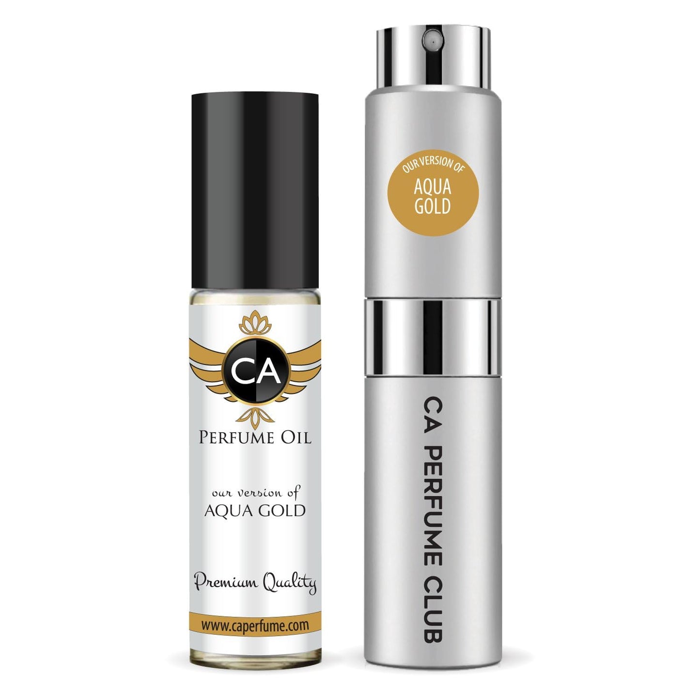 CA Perfume Duo Impression of Aqua Gold For Women And Men Perfume Layering Set Long Lasting Travel Size EDP + Body Oil Roll-On Bottle 0.27 Fl Oz+0.33 Fl Oz