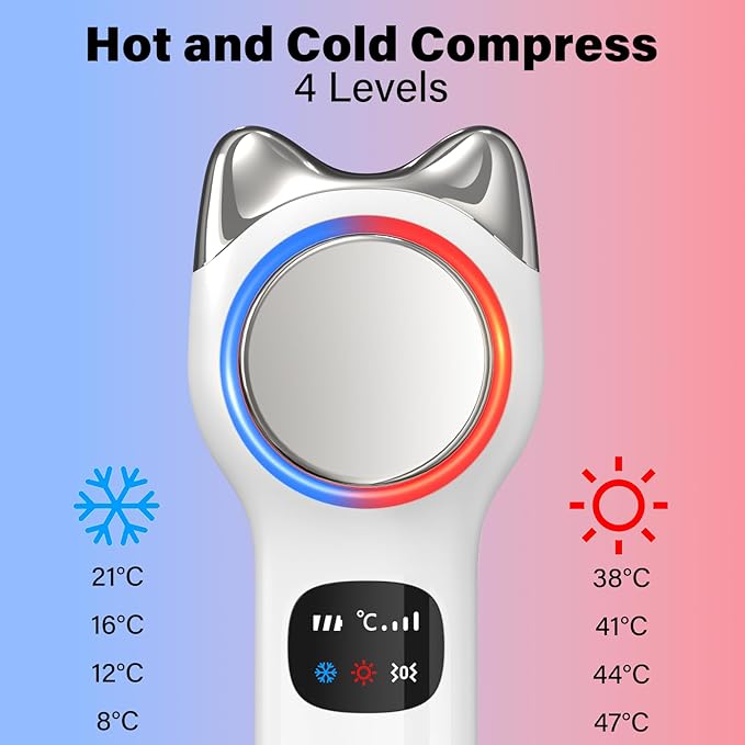 Warming and Cooling Firming Device, Light Face Tool with Vibration, Electric Skin Care Kit, Facial Massager with 46-70℉ Cold, 100-117℉ Hot