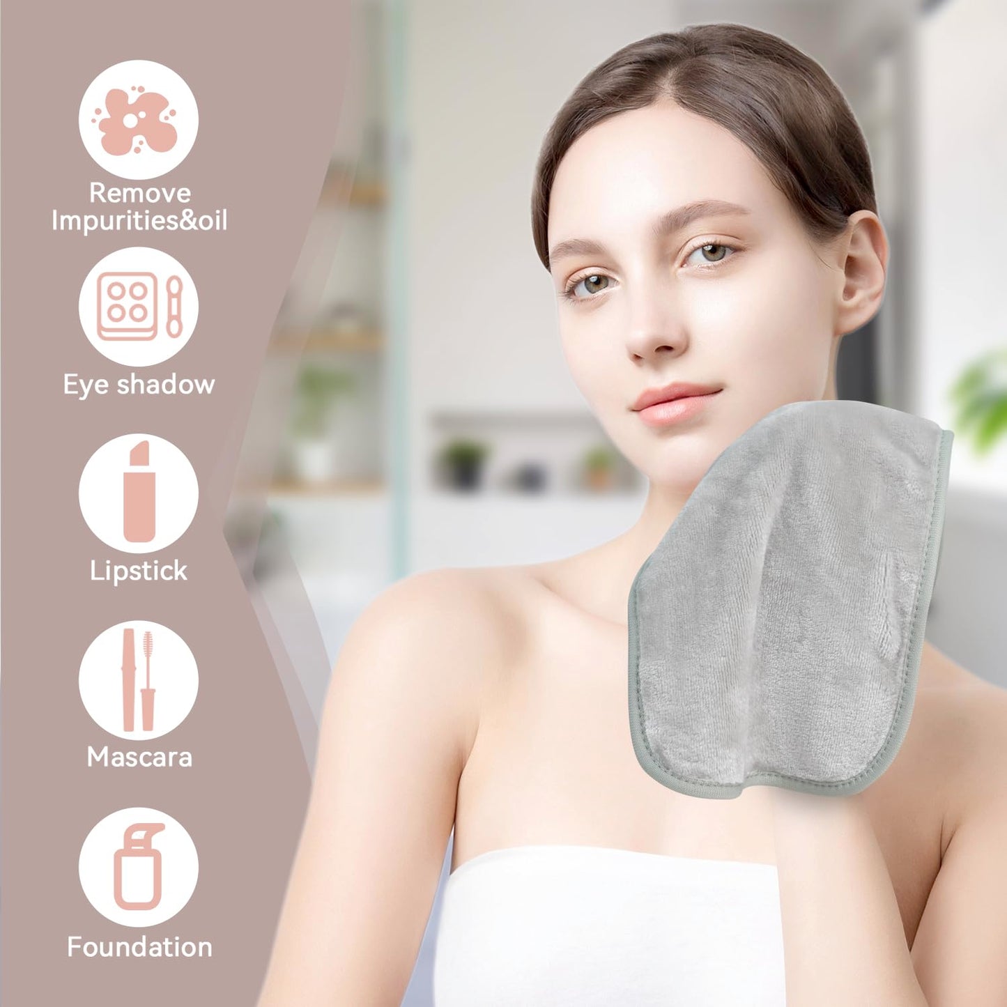 Nugilla Makeup Remover Cloths, 8 Pack Reusable Face Wash Cloths, Soft Microfiber Face Cloth for Women(Cool Gal)