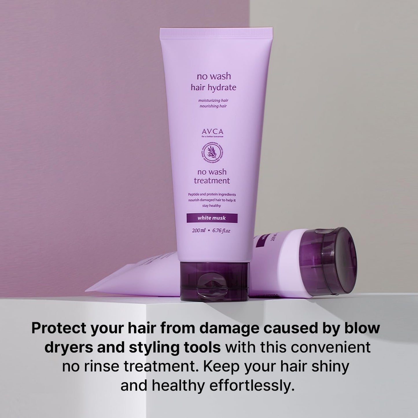 AVCA No-Wash Hair Treatment with White Musk for Smooth, Shiny, and Frizz-Free Hair 200ml, 6.76fl. oz.