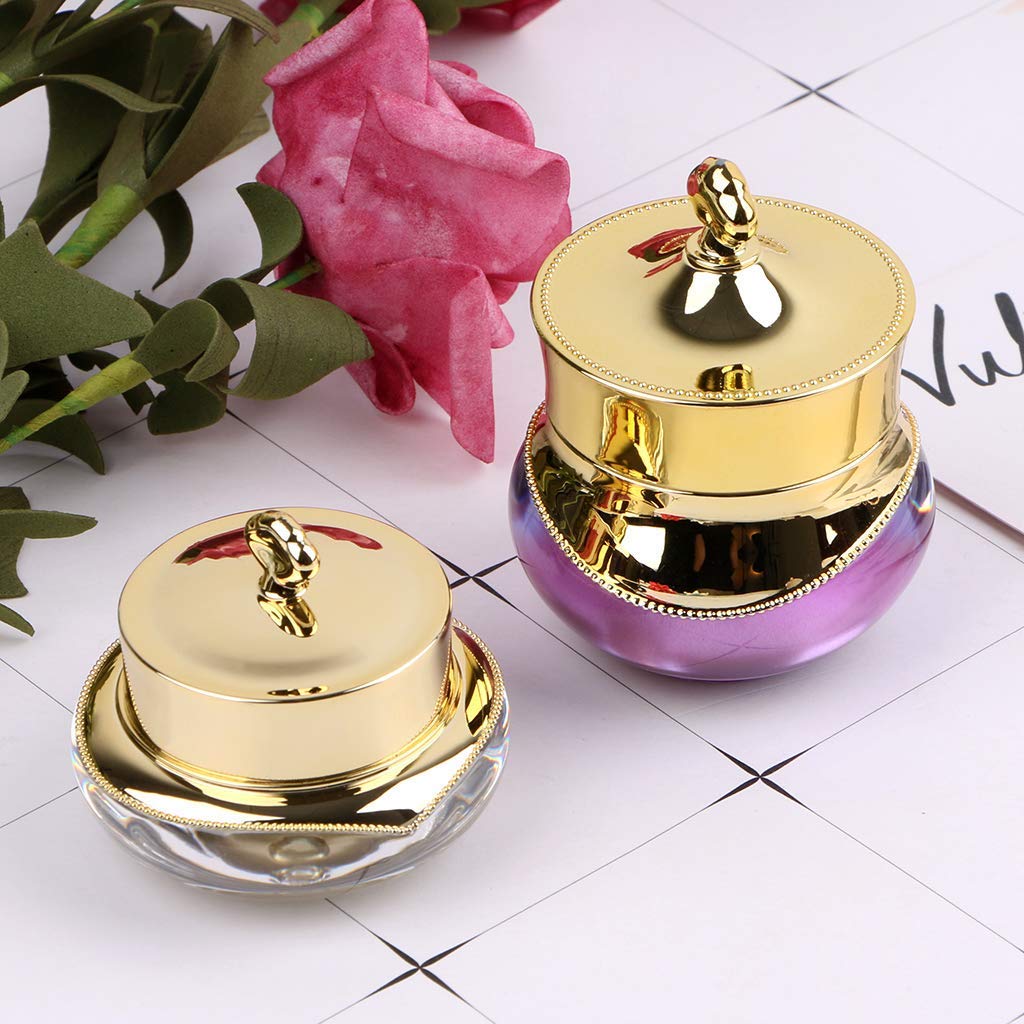 10 Packs 5 gram/5ml Gold Crown Empty Cream Jars Lip Balm Bottles Container Refillable Cosmetic Sample Jars Makeup Plastic Jar with Lid Cosmetic Trial Case for Lotion Creams Eyeshadow(Purple)