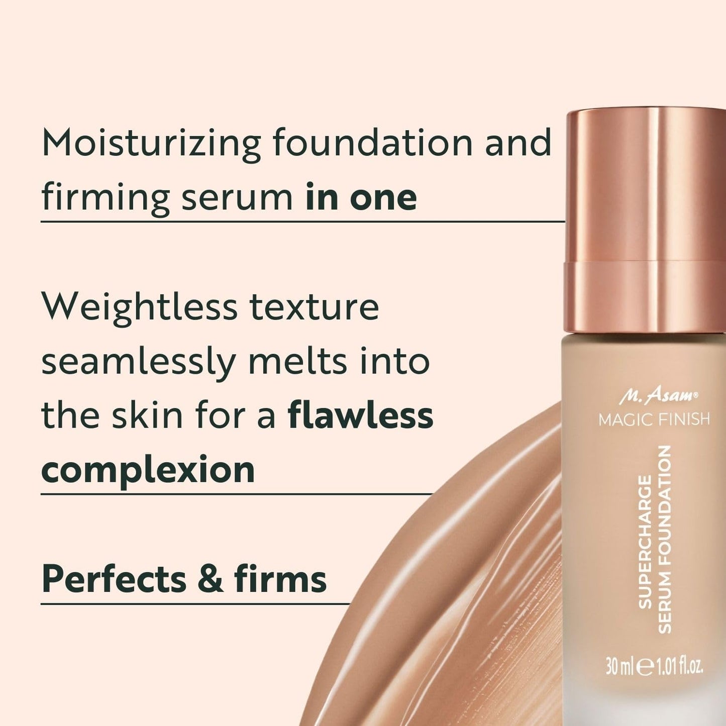 M. Asam MAGIC FINISH Supercharge Serum Foundation Creamy Nude (1.01 Fl Oz) - Moisturizing Make Up & Firming Face Serum In One, Anti-aging CC Cream With Optimal Coverage & Hyaluronic Acid