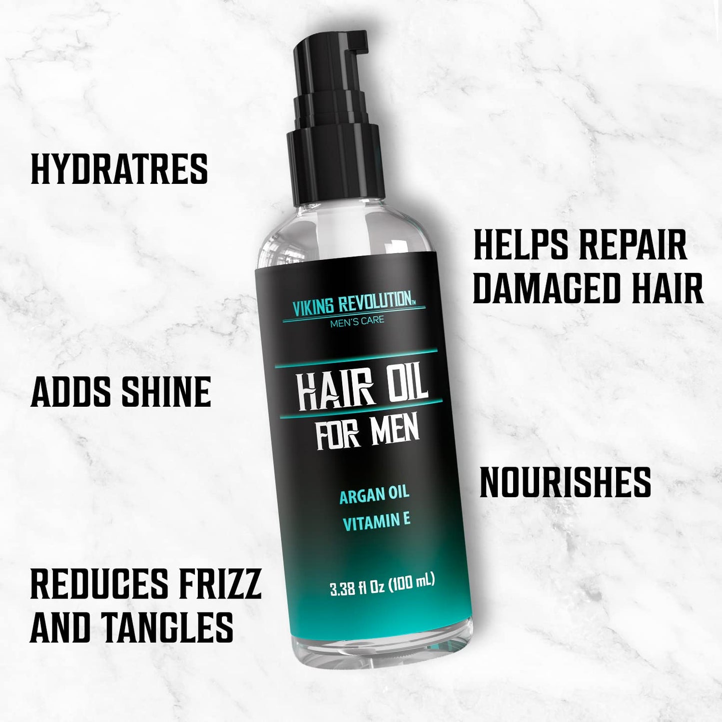 Viking Revolution Hydrating Hair Oil for Men - Mens Hair Oil Men with Vitamin E Dry Hair Oils with Argan Oil - Sunflower Seed Oil Hair Serum Repair, Hidrate Hair Treatment Oils (3.38 fl Oz)