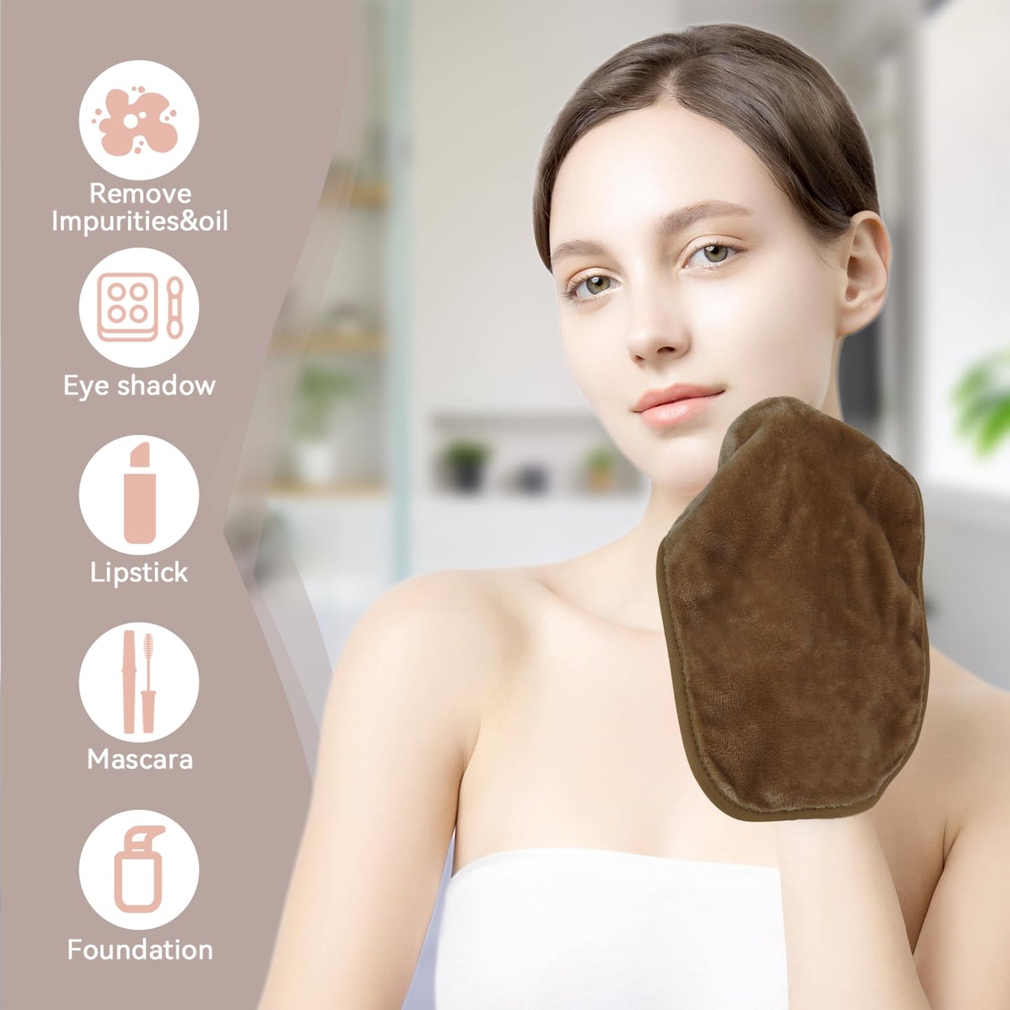 Nugilla Makeup Remover Cloths, 8 Packs Makeup Remover Towels Reusable Face Wash Cloth, Soft Makeup Remover Microfiber Face Cloth for Women(Brown)