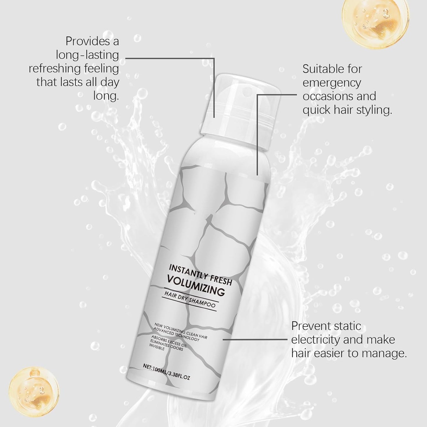 Hair Dry Shampoo, Invisible Dry Shampoo for Women, Instantly Fresh & Volumizing, No Residue, Talc-Free, for All Hair Types