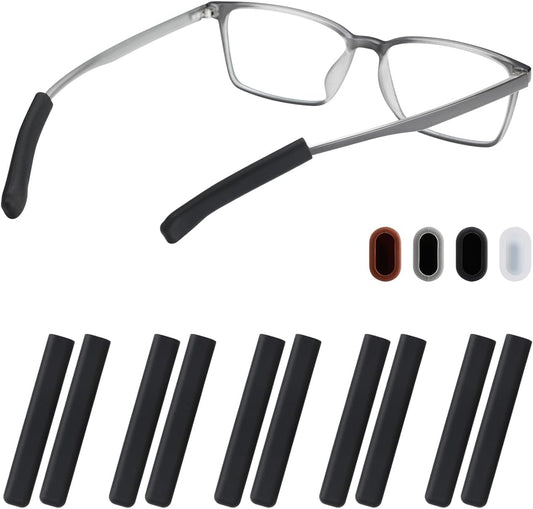 Glasses Ear Cushion, Non Slip Soft Silicone Eyeglass Ear Cushions, Anti-Slip Comfort Eyeglasses Temple Tips Sleeve Retainer, Comfort Eye Glass Ear Grips, Glasses Accessories (5 Black Pairs)